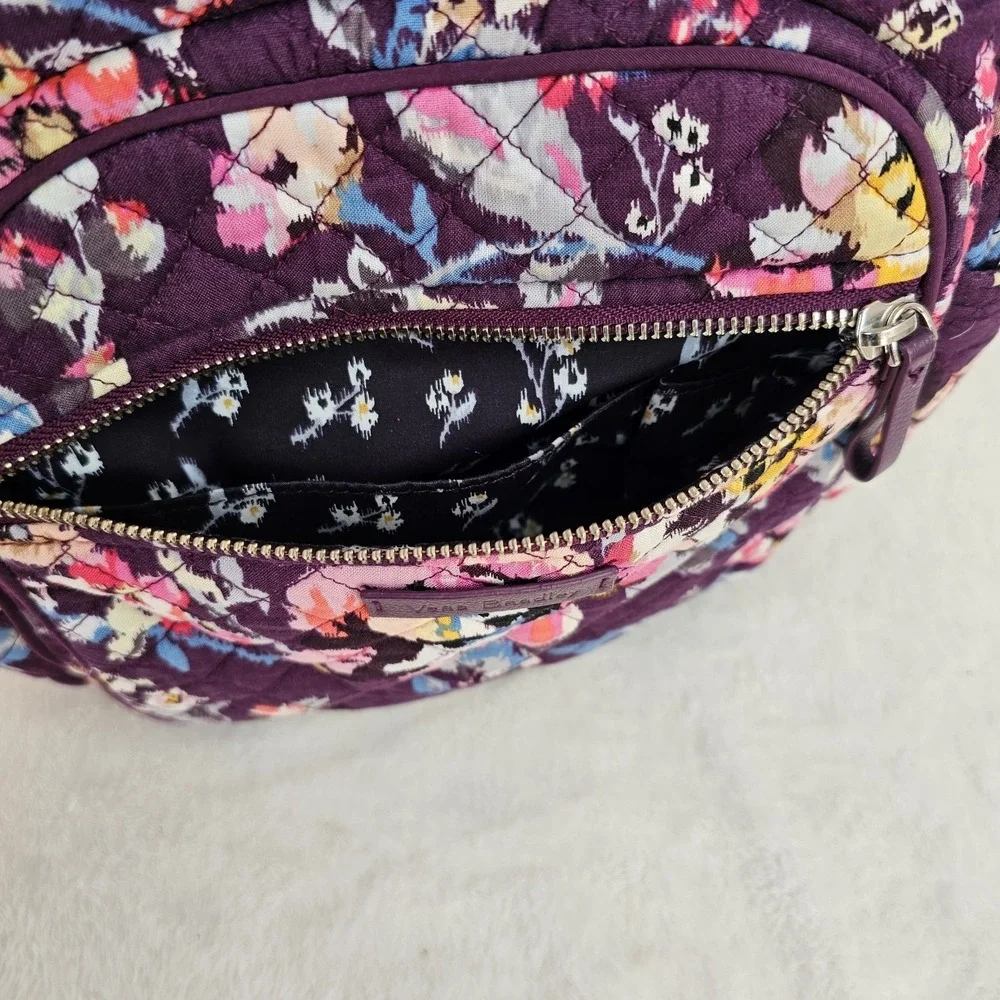 VERA BRADLEY Iconic Small Backpack Quilted Indiana Rose Burgundy Multi Floral